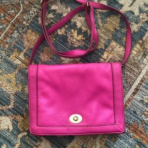 Jcrew Magenta Pink leather crossbody convertible bag GUC